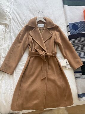 MaxMara Camel Belted Wool Wrap Coat Dress